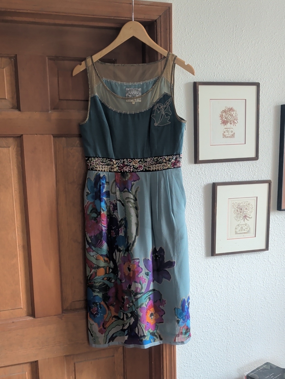 Floreat Sleeveless Floral Embroidered Waist Dress in Teal